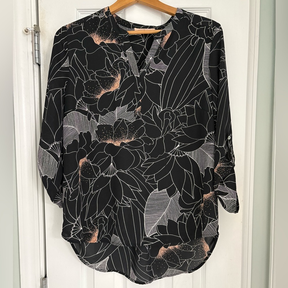 Gibson Latimer Black Floral Women's Blouse